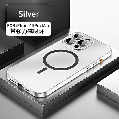 Aluminum Metal Frame Magnetic Case For iPhone 13 12 14 15 16 17 18 Pro Max For Magsafe Wireless Charging Lens Film PC Back Panel