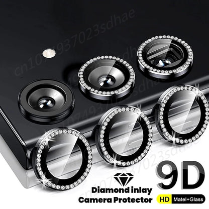 Bling 3D Diamond Metal Camera Ring Protector For Samsung Galaxy A55 A35 A54 A34 A15 5G Alloy Lens HD Tempered Glass Protect Cap