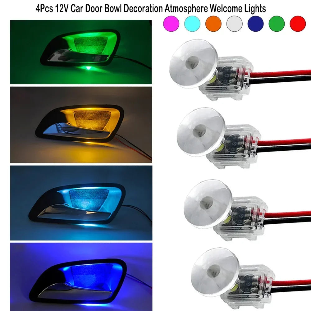 Car Interior Door Handle Ambient LED Light 4Pcs 12V Concealed Mushroom Head Decorative Bowl Lamp for Atmosphere Accessory