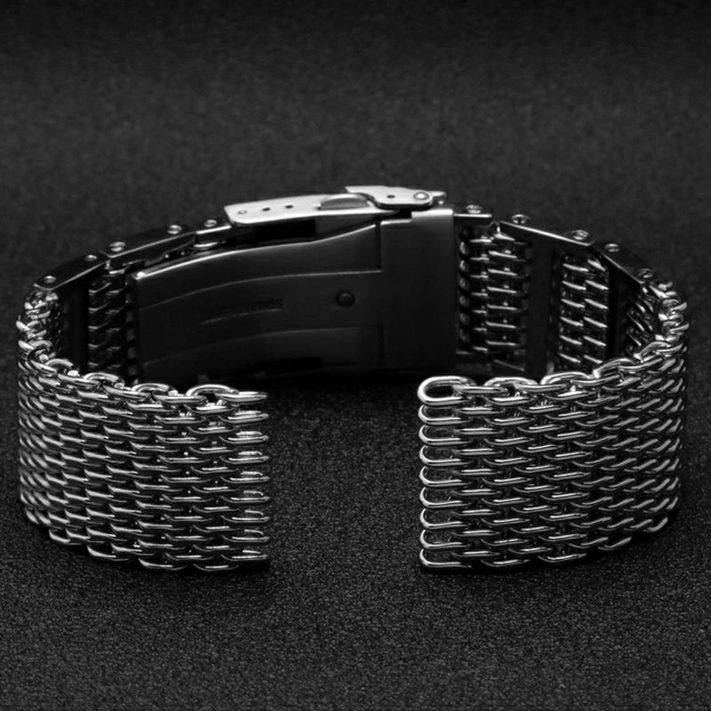 20/22/24mm Steel Dive Shark Mesh for Milanese Watch Bracelet Strap Band Weaving Double Snap Strap for Breitling Omega