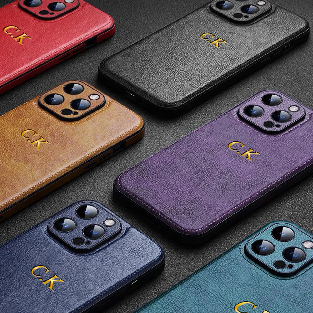 Personalized Name Classic Leather Case For iPhone18 17 16 15 14 13 12 11 Pro Max 17Air Luxury Customized Initials Engraved Cover