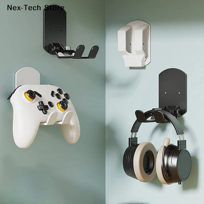 Wall Mounted Gaming Headset And Controller Bracket Base - No Punching Easy Install Storage Rack For Game Accessories