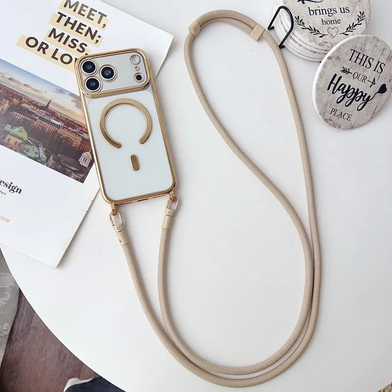 Magnetic Lanyard Case For iPhone 17 Pro Max 14 13 15 16 Plus 17P Original Shockproof Crossbody Neck Cord Strap Soft Clear Cover