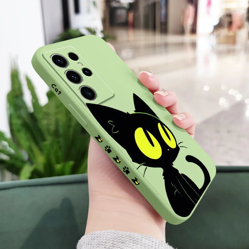 Fluorescent Cat Phone Case For Samsung Galaxy S25 S24 S23 S22 S21 S20 Ultra FE S10 S10E Plus Note 20 Ultra Silicone Cover
