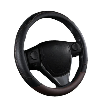 1PC New PU Leather Splicing Leather Anti-slip Wear Four Seasons Universal Steering Wheel Cover Black Pink