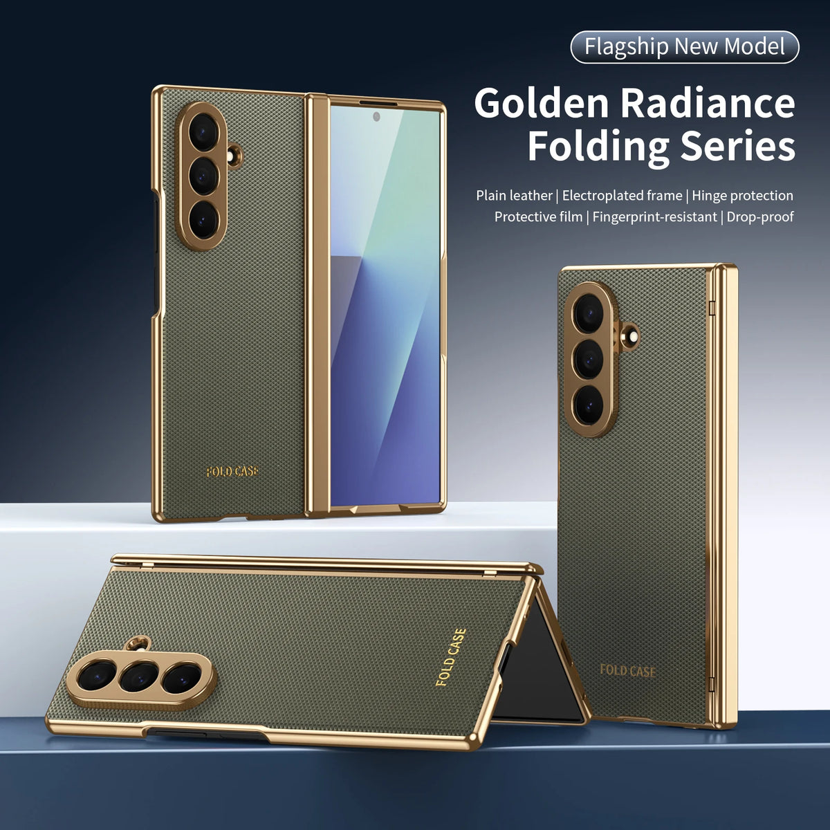 Premium Artificial PU Leather Mobile Phone Case for Samsung Galaxy Z Fold 8 7 6 5 4 with Full Cover Protection,Screen Glass Film