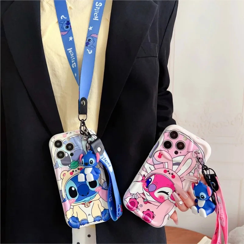 3D cartoon Stitch with lanyard protective cover For Samsung Galaxy S8 S9 S10 Lite S20 S21 S22 S23 S24 S25 FE S26 edge Plus Ultra