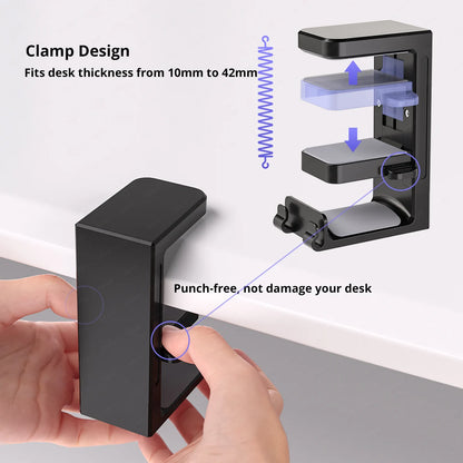 2-in-1 Controller Headphone Stand for Desk 2 Gamepad Hangers 360° Rotating Headset Holder Adjustable Clamp-on Under Desk Hook