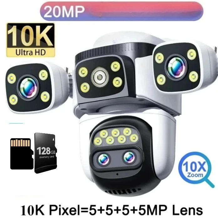 20MP 10X Optical Zoom WiFi6 Outdoor Security Cam Four Lens Three Screens Auto Tracking 6K Dual Len Waterproof WiFi CCTV Cam 10K