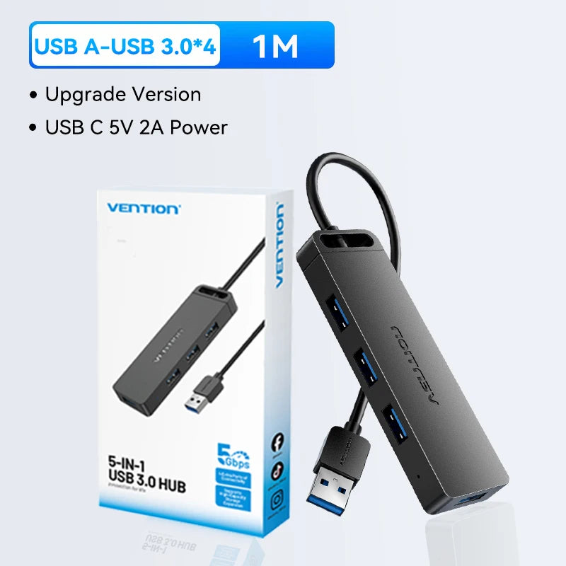 Vention USB 3.0 Hub 4 Ports 5Gbps High Speed USB Multi HUB Splitter Mouse Adapter SDD Hard Disk for MacBook Lenovo Dell Laptop