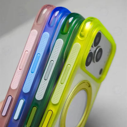 For Magsafe Anti-knock Airbag Matte Translucent Case For iPhone 16 17 18 Pro Max Rotate Magnetic Bracket Shockproof Armor Cover