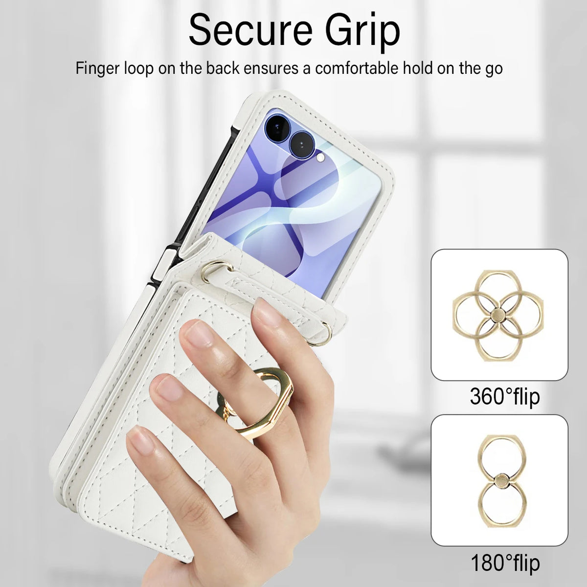 Crossbody Lanyard Leather Wallet Ring Holder Phone Case With Mirror Film For Samsung Galaxy Z Flip 8 7 6 5 4 3 Pocket Back Cover