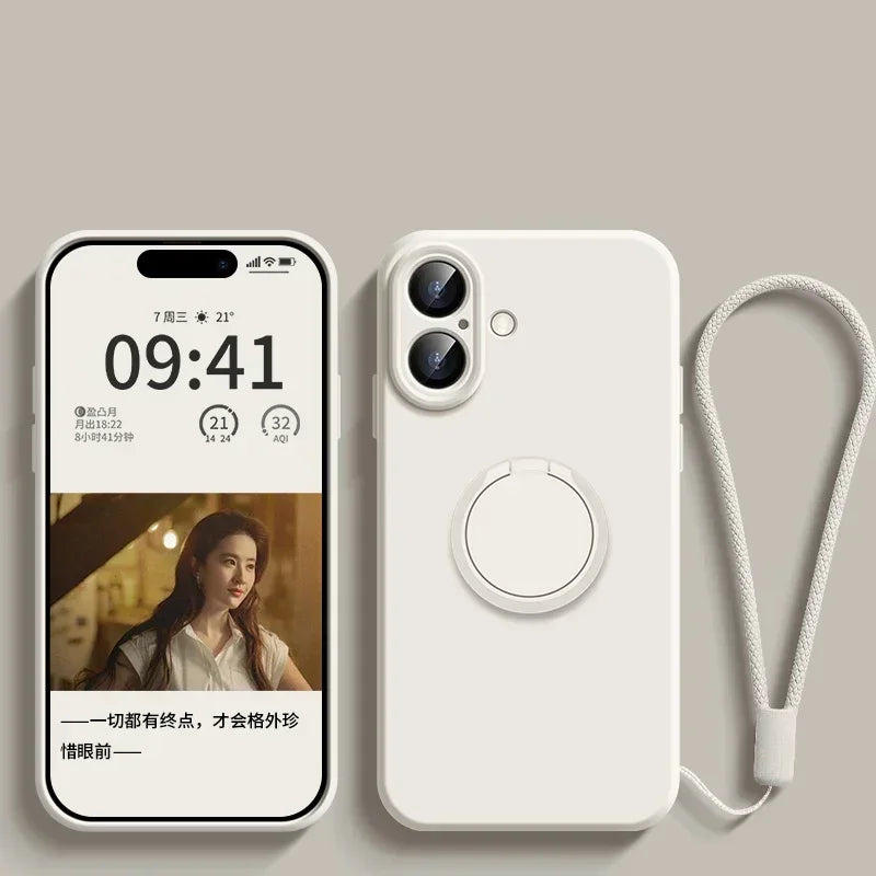 Liquid Silicone Ring Stand Magnetic Case for iPhone 17 Air 16E 15 14 13 12 11 Pro Max Plus Shockproof Soft Bumper Protectic Case