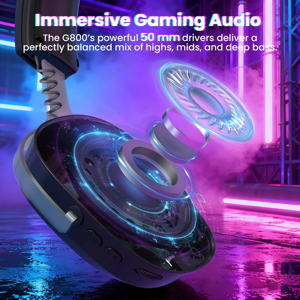 Attack Shark G800 2.4G Wireless Gaming Headset,Bluetooth 5.3,7.1 Surround Sound, Detachable Mic,1000mAh,RGB Headphones for PC/PS