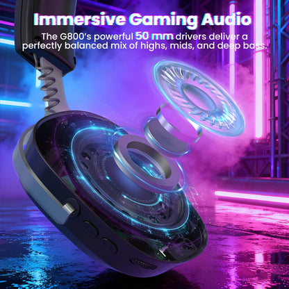 Attack Shark G800 2.4G Wireless Gaming Headset,Bluetooth 5.3,7.1 Surround Sound, Detachable Mic,1000mAh,RGB Headphones for PC/PS