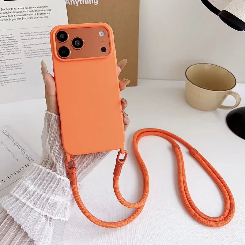 Lanyard Case For iPhone 17 Pro Max 14 12 11 13 15 16 Plus 17 Air Candy Shockproof Crossbody Neck Cord Strap Soft Official Cover
