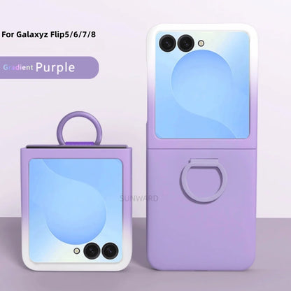 Luxury Large Window Gradient Color Silicone Ring Protect Phone Case For Samsung Galaxy Z Flip 8 7 6 5 Z Flip7 FE Skin Feel Cover