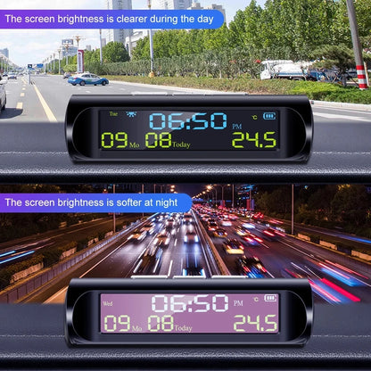 Car USB Solar Charge Smart Digital Clock Calendar Time Temperature LED Display Automobile Interior Accessories Auto Start