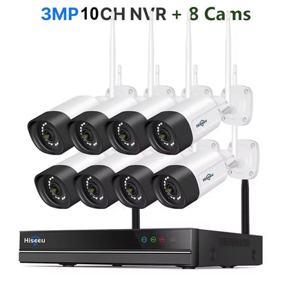 Hiseeu 5MP Wifi Surveillance Camera System Color Night Vision P2P Wireless Street Security CCTV Camera Kit 10CH Wireless NVR Set