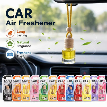 Hanging Car Air Freshener Refillable Glass Bottle Wooden Cap Essential Oil Diffuser Pendant Long Lasting Auto Perfume Ornament