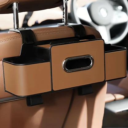 Car Seat Backrest Storage Box with Tissue Box and Adjustable Hook, Convenient for Placing Snacks and Drinks, Easy to Install