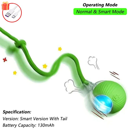New Cat Interactive Ball Toy Automatic Rolling Ball Faux Tail Rechargeable Smart Pet Electric Toy Dog Cat Training Imitate Mouse