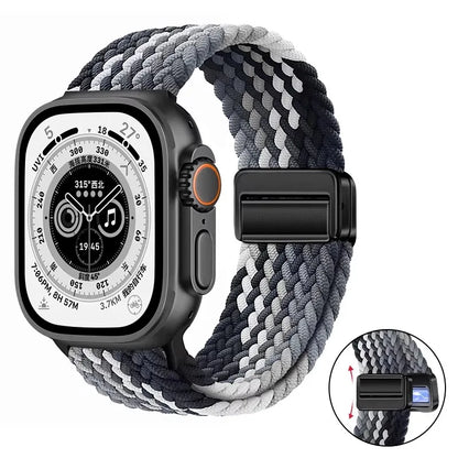 Nylon Braided Loop Band For Apple Watch Ultra 3 2 49mm 11 10 46mm 42mm 9 8 7 45/41mm Magnetic Strap iWatch 6 5 SE 44/40mm Correa
