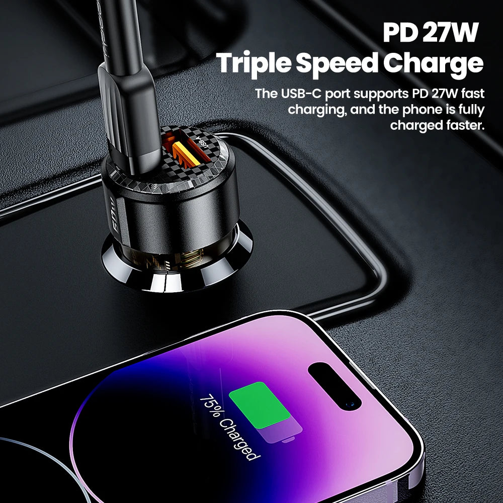 Toocki PD30W+QC30W USB C+A Car Charger Fast Charging Type C Car Charger Super charge USB Charger For iPhone 16/15 Samsung S24