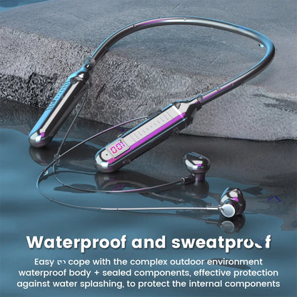 Wireless Earphones Bluetooth 5.3 Neckband Headphones Gaming LED Display HIFI Headset Sports TWS Earbuds With Mic TF Card