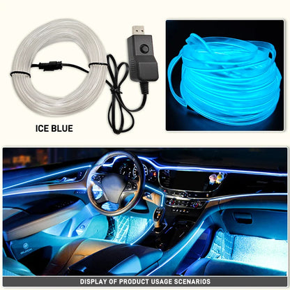 Car Interior Decorative Lamps EL Wiring Neon Strips Dashboard Auto LED Ambient Lights DIY Flexible Atmosphere Lamp 1M/3M/5M