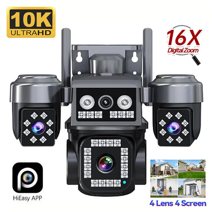 10K 20MP 4Lens Security Camera PTZ WiFi IP Camera with Auto Tracking Outdoor Waterproof CCTV Full Color Night Vision 2-Way Audio