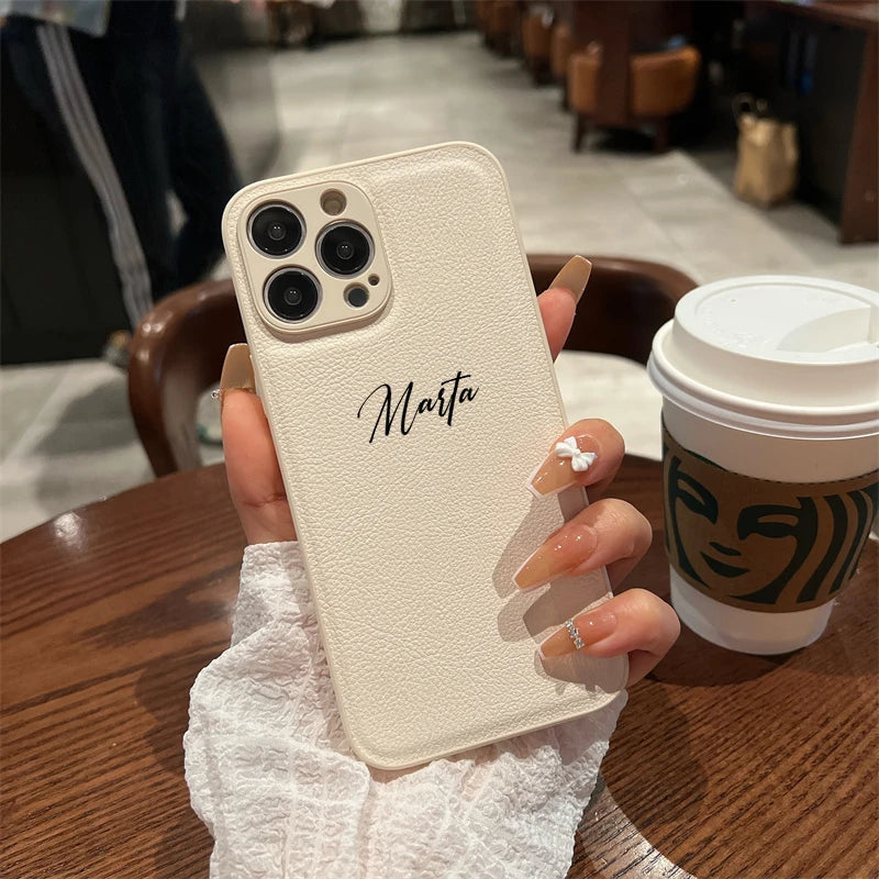 15 16 17 18Pro Max Case DIY Name Personalised Customized Leather Luxury Cover For iPhone 11 12 13 14 15 16 17 Air 18Pro Max Gift