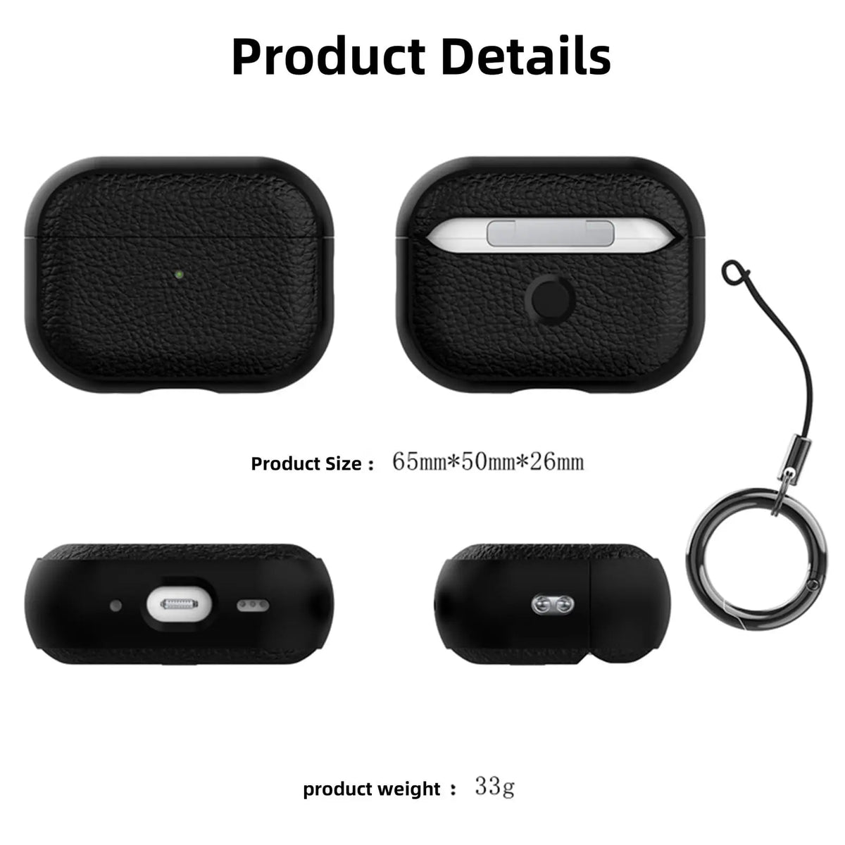 For AirPods 5/4/Pro 3 Leather Pattern TPU Earphone Accessories Full Protective Case with Keychain for AirPods 5/4/Pro 3/Pro 2
