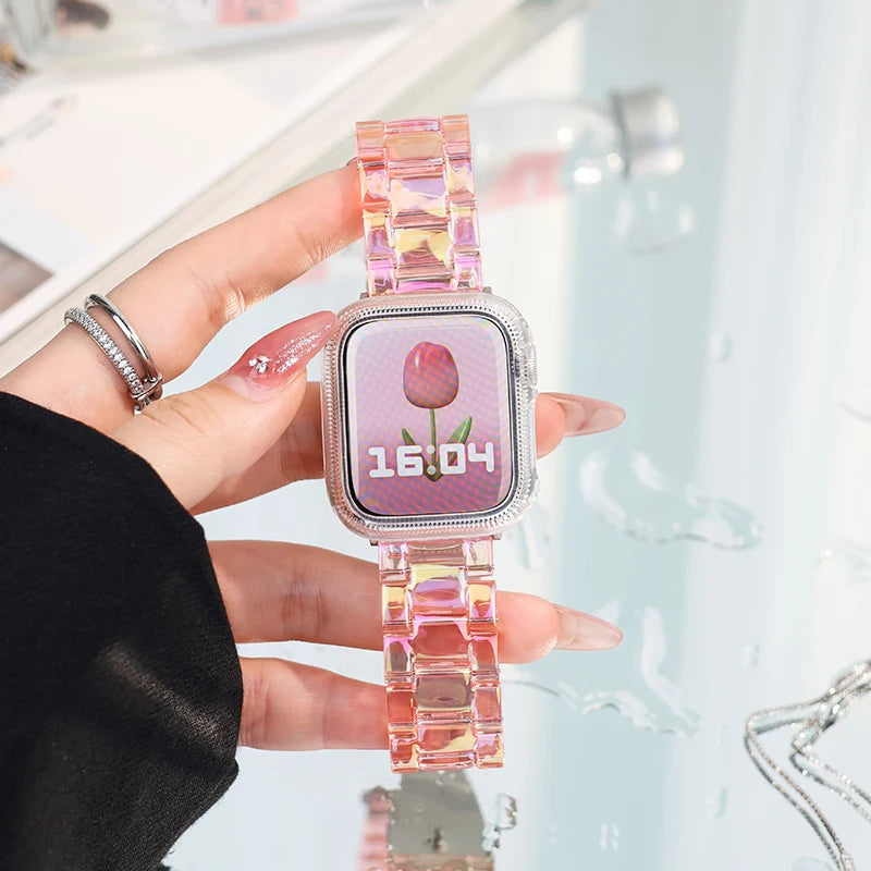 New Laser Transparent Strap for Apple Watch Band 44mm 40 41 45 38 49 46 42mm Correa Bracelet iWatch Series 12 11 10 9 8 7 6 5 4