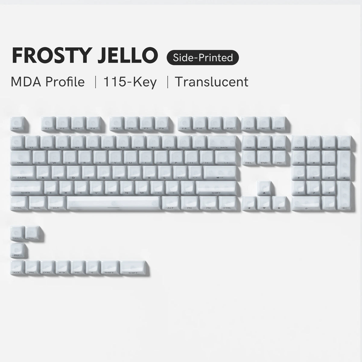 115 Keys Grey Fog Transparent Clear Keycaps Crystal PC Keycap RGB Shine Through Key Cap MDA Profile for MX Switch Keyboard