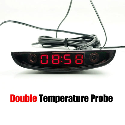 White Red Blue Green 12-24V Moon Type Thermometer Voltmeter Clock LED Display Car Dashboard Clock Dual Temperature Sensor