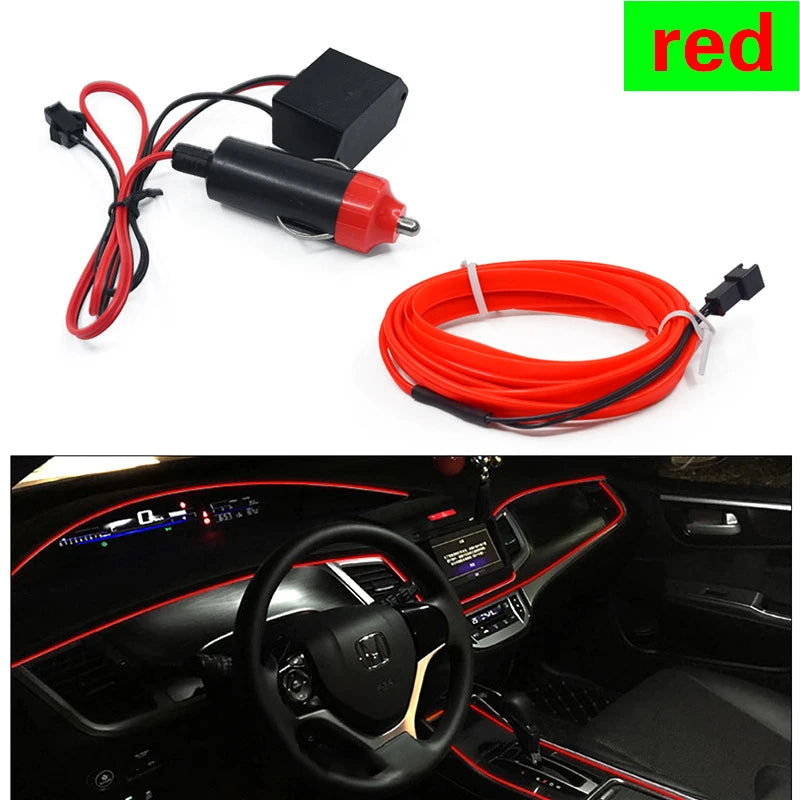 HQ 12V Universal LED Car Ambient Lamp Car Interior Decoration Light Cold Light Strips Waterproof Dashboard Console Lamp1/3/5M