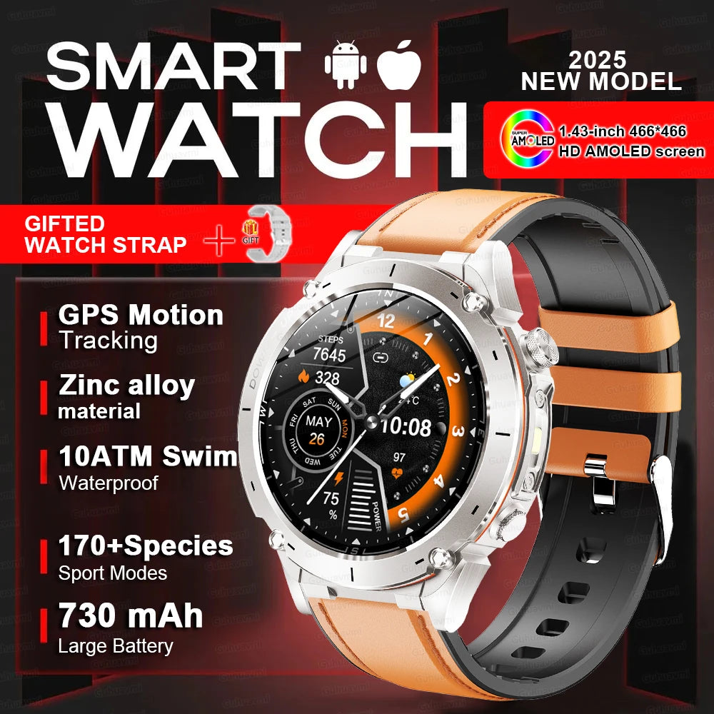 Outdoors TANK New GPS SmartWatch Man Dual-Band GNSS Military 10ATM Waterproof LED Flashlight Compass Altimeter NFC HD Call Watch