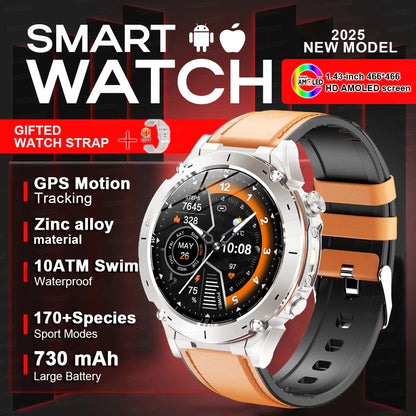 Outdoors TANK New GPS SmartWatch Man Dual-Band GNSS Military 10ATM Waterproof LED Flashlight Compass Altimeter NFC HD Call Watch