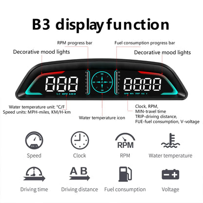 B3 Head Up Display OBD2 GPS Digtial HUD Car Gauge Speedometer Tachometer Water Temp Fuel Consumption Voltage Car Electronic