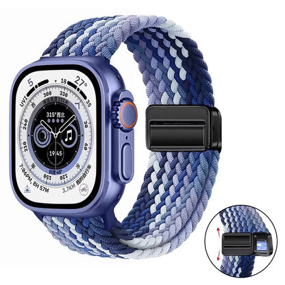 Nylon Braided Loop Band For Apple Watch Ultra 3 2 49mm 11 10 46mm 42mm 9 8 7 45/41mm Magnetic Strap iWatch 6 5 SE 44/40mm Correa