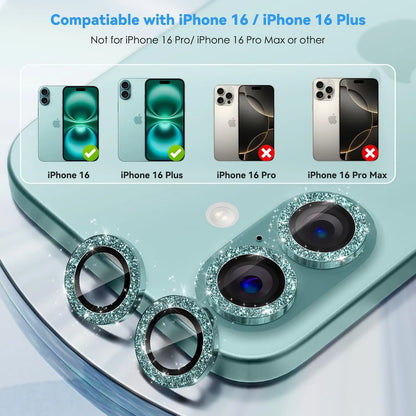 For IPhone 16 17/iPhone 16 Plus Camera Lens Protector Bling, [Glitter Decoration] Ultra-HD Tempered Glass Cover, Metal