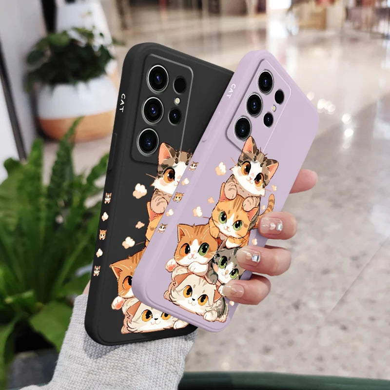 Cute Soft Cat Phone Case For Samsung Galaxy S25 S24 S23 S22 S21 S20 S10 S10E Ultra Plus FE Note 20 Ultra Plus Cover