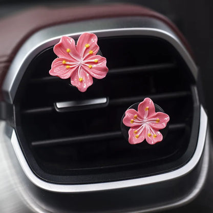 2Pcs Car Perfume Clip Flower Air Outlet  Decorations Bright Peach Blossom Cherry Blossom Car Air Freshener with Fresh Color