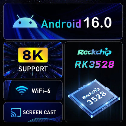Original Android 16 X66 Smart TV Box 32GB 64GB 128GB 256GB RK3528 Bluetooth 6.0 Dual Wifi 2.4&5G Wifi6 8K Video AV1 Media Player