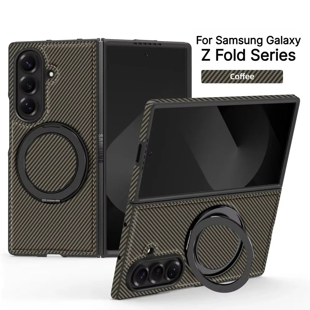 Business Carbon Fiber Texture Magnetic Case for Samsung Galaxy Z Fold 8 Ultra 7 6 5 4 for Magsafe Rotating Stand Protector Cover