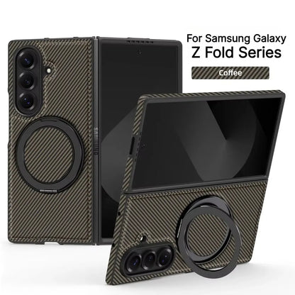 Business Carbon Fiber Texture Magnetic Case for Samsung Galaxy Z Fold 8 Ultra 7 6 5 4 for Magsafe Rotating Stand Protector Cover
