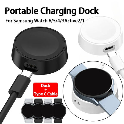 Mini Watch Wireless Charger Type C Cable Keychain Pad for Samsung Galaxy Watch 7 6 5 Classic Pro 4 3 Active 2 Fast Charging Dock