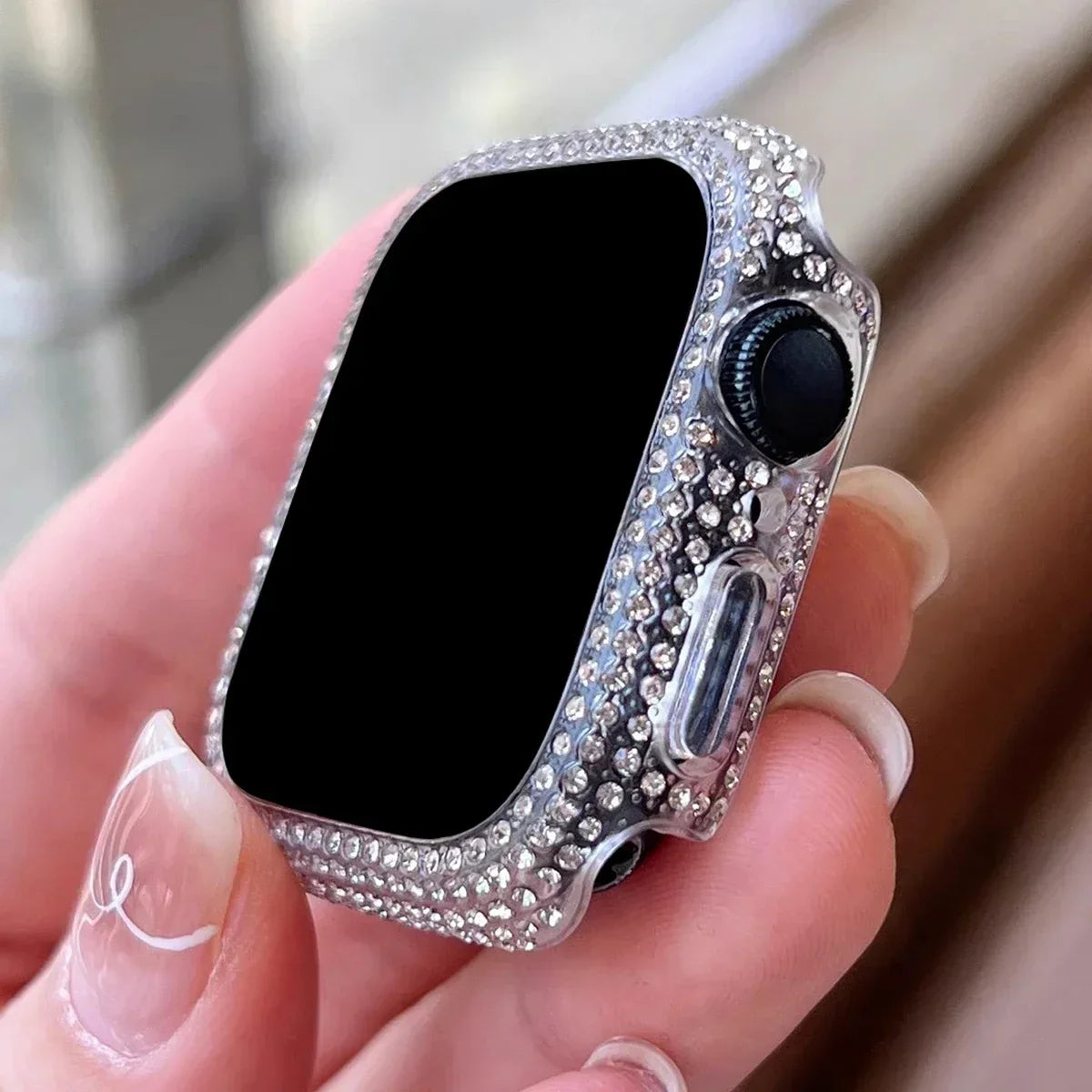 Rhinestone Decor Tempered Glass Screen Protector Watch Case For Apple Watch 38/40/41/42/44/45/46mm,Series SE/10/9/8/7/6/5/4/3/2