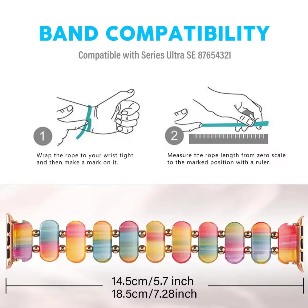Resin Band for Apple Watch Strap 44mm 40mm 45mm 49mm 46mm 42mm 41mm Elastic Ring Strap Metal Bead for iWatch 11 10 9 8 7 6 5 SE